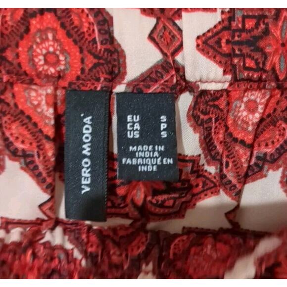 Vero Moda Red Geometric Print Tiered Maxi Skirt Elastic Waist Size Small - Picture 4 of 11
